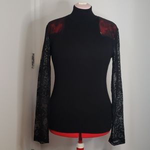 Black mock turtleneck sweater w/ lace sleeves - LX